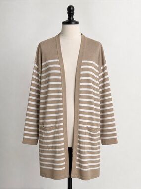 NWT Cozy Striped Open-Front Cardigan - Tan & White